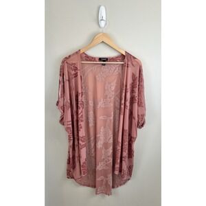 Torrid Lightweight Velvet Burnout Kimono Cardigan Pink Sz 0/00 (M/L) Made In USA